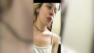 Blonde girl showing her pooping asshole