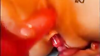 MILF in stockings dildo bangs