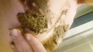 Rubbing shit on her body