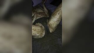 Dirty girl smearing shit on her body