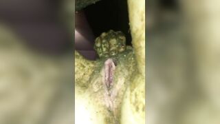 Dirty girl smearing shit on her body