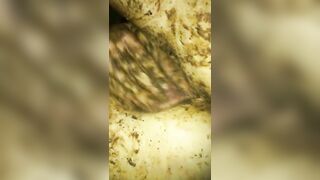 Dirty girl smearing shit on her body