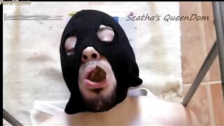 Slave eating thick turd from sexy babe