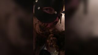 Masked lady sucking poop covered cock