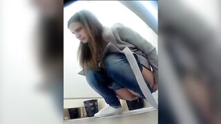 Sweet amateur brunette babe caught pooping