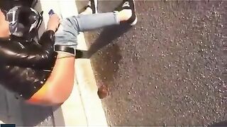 Hot biker chick poops on the road