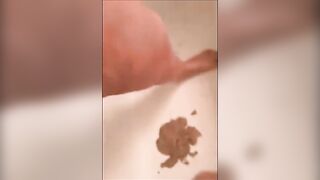 Blonde milf shitting a big quantity in white panty