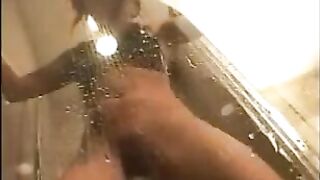 Ebony babe shit and piss standing in the shower