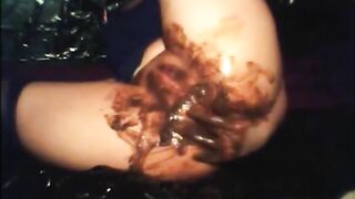 Smearing shit and dildo fucking