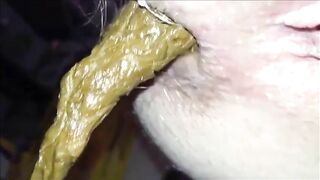 Hairy asshole mature woman poop's closeup
