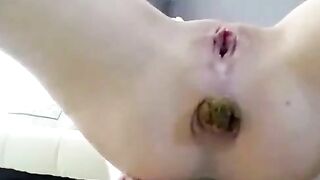 POV hard poop from brunette babe