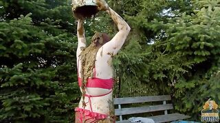 Playing in a bathtub full with cow shit