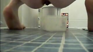 Mature bbw shitting on a plastic bowl