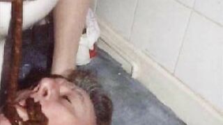 Using his mouth to piss and poop