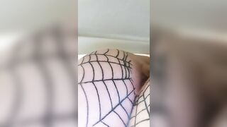 Nerdy lady in glasses pooping show