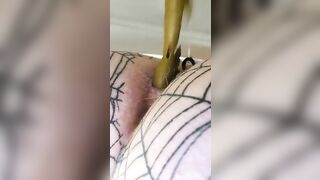 Seductive brunette babe poops