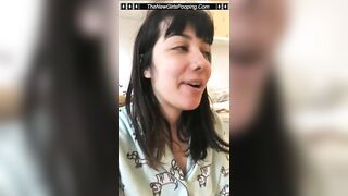 Hairy pussy hot brunette girl poops