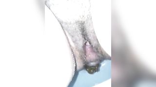 Hairy wife pooping