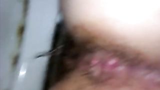 Hairy wife shitting