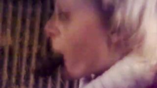 Sucking a long turd outdoor