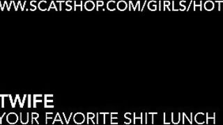 Lovely wife peeing in a box