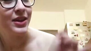 Beauty brunette smearing and toying