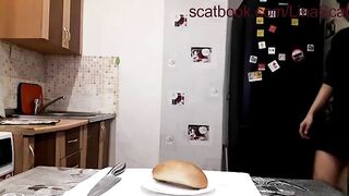 Making her tasty poop burger