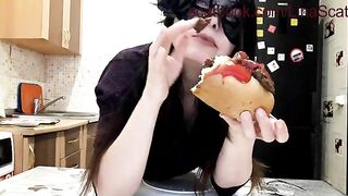 Making her tasty poop burger