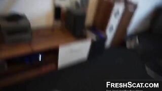 Sexy wife eating fresh shit