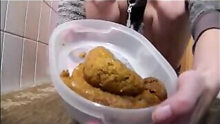 Shaved teen shit piss and collect everything