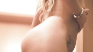 Blonde bends over and poops