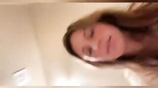 Nerdy brunette girl pooping