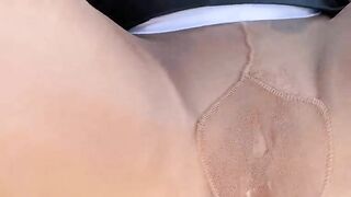 Pretty blonde babe pooping in her car