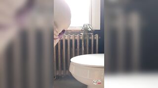 Pretty brunette girl eating shit