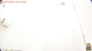 Cute naked brunette chick pooping in toilet