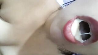 Pissing and eating cum in solo session