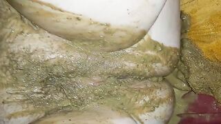 Sweet bbw lady smearing shit on her fat pussy