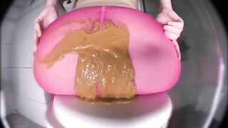 Messy shit in pink pantyhose