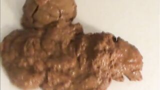 Stunning brunette lady with fat hairy pussy pooping