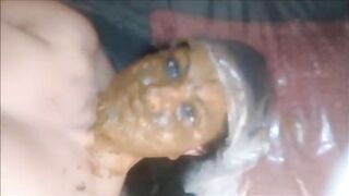 Massive tits mature lady smearing shit