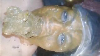 Massive tits mature lady smearing shit