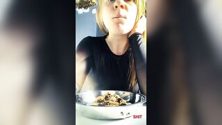 Blonde babe eating her favorite meal