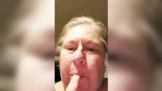 Kinky mature blonde lady licking shit