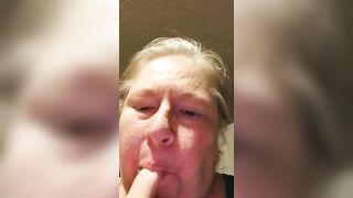 Kinky mature blonde lady licking shit