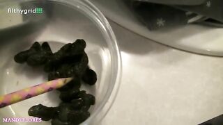 Amateur brunette girl poop eating