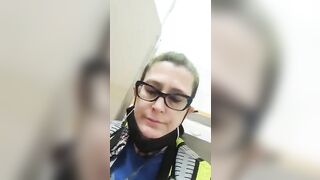 A man with a mask and goggles is looking down at a woman's crotch