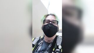 Girl in fishnet stockings licks shit from the floor