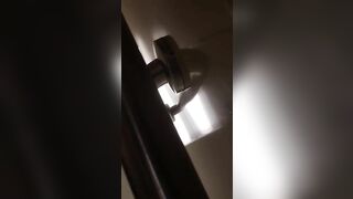 Girl with fishnet stockings poops into a toilet