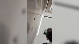 A dog licks shit out of a woman's ass in fishnet stockings