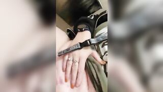 A dog licks shit out of a woman's ass in fishnet stockings